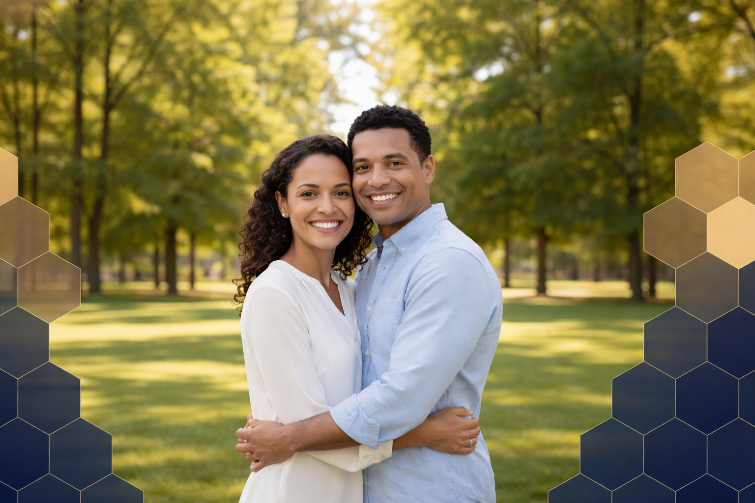 Smiling couple outdoors, representing the families we help protect